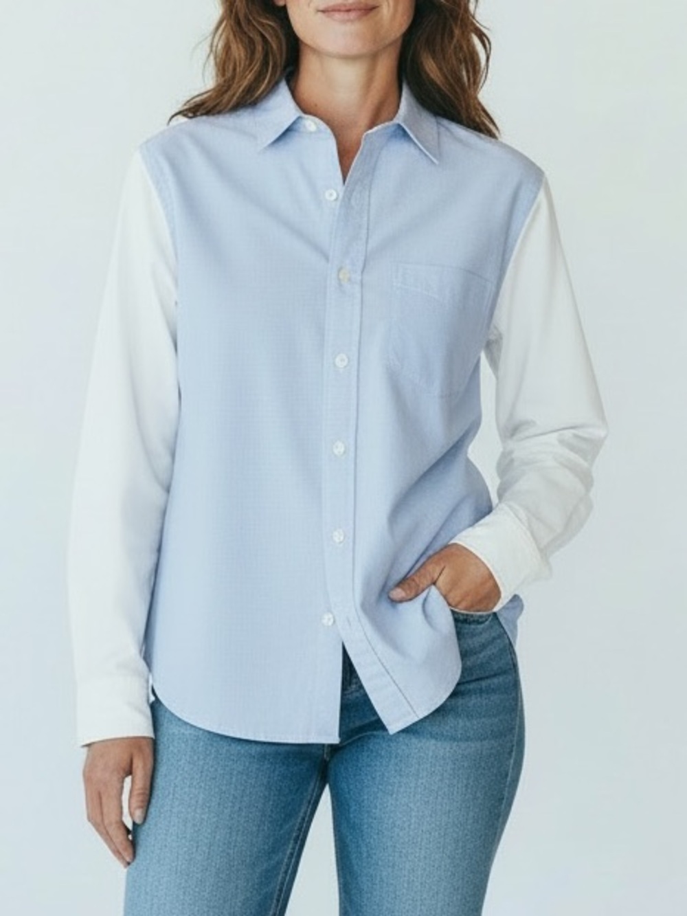 Ralph Lauren Blue White Colorblock Button Up Shirt Woman’s Size 6